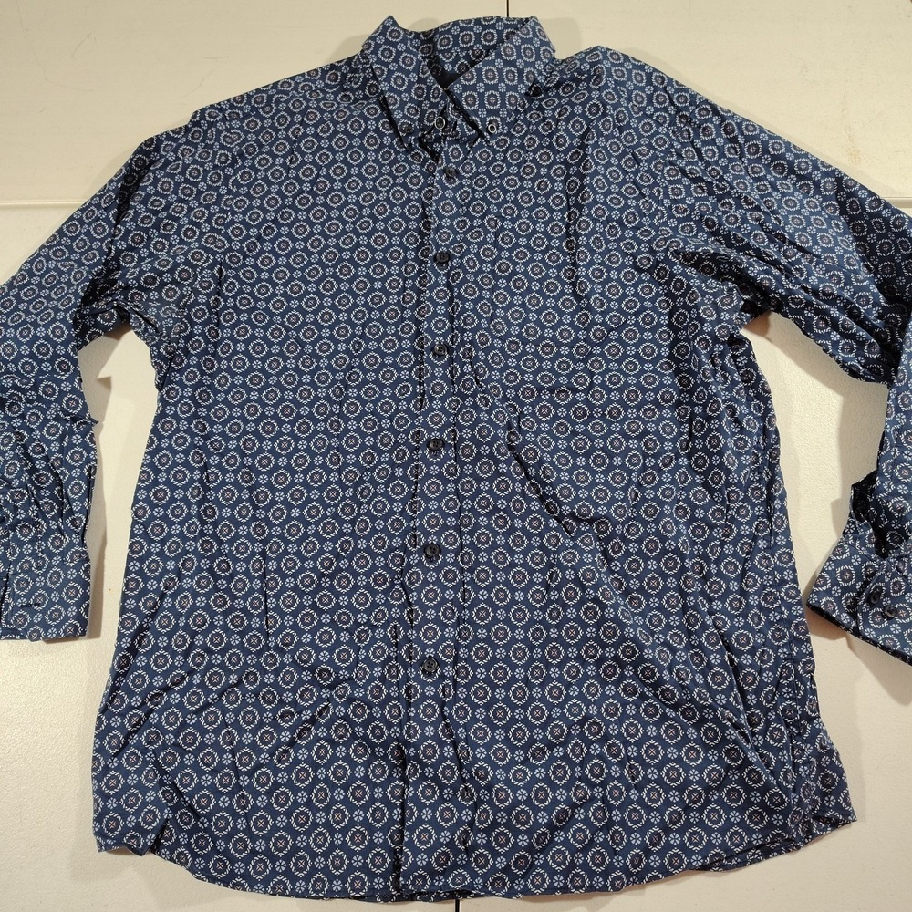 Hart Schaffner Marx Shirt Men XL Navy White Floral Dad Office Comfort Button Dow